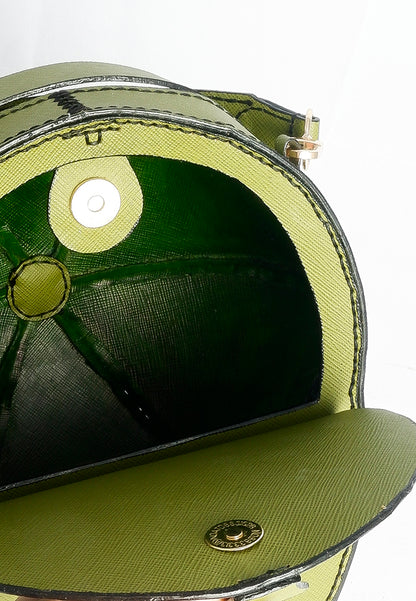 Baseball Cap Style Bag in Green Saffiano Leather