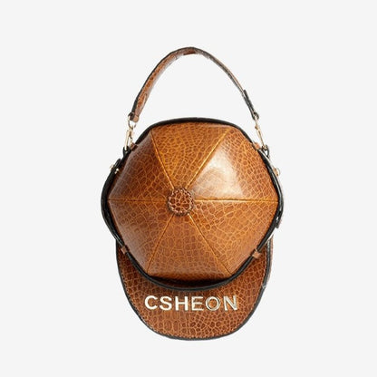 Baseball Cap Style Bag in Brown Crocskin Leather