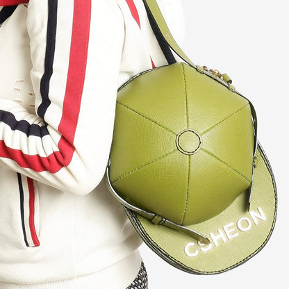 Baseball Cap Style Bag in Green Saffiano Leather