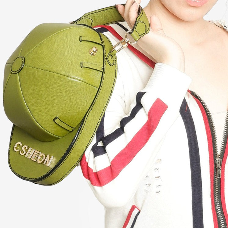 Baseball Cap Style Bag in Green Saffiano Leather