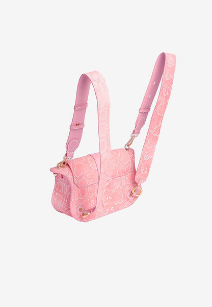 Harlow Bag - 3 Way Bagpack & Crossbody Sling Bag - Matte Pink Snakeskin