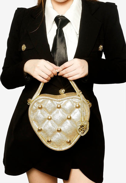 Heart Vanity Bag Studded in Light Gold Glitter