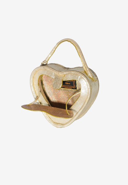 Heart Vanity Bag Studded in Light Gold Glitter