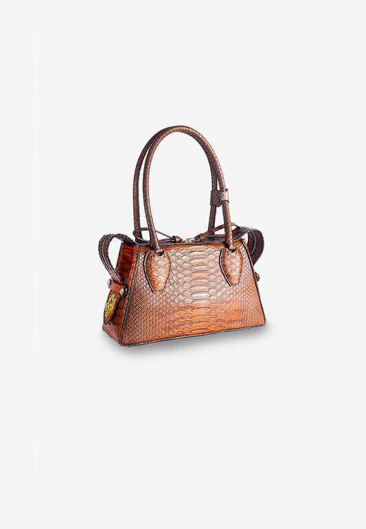 Brown Snakeskin Shoulder Bag with Zipper