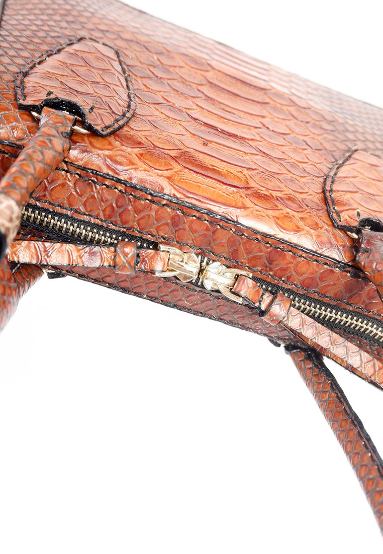 Brown Snakeskin Shoulder Bag with Zipper