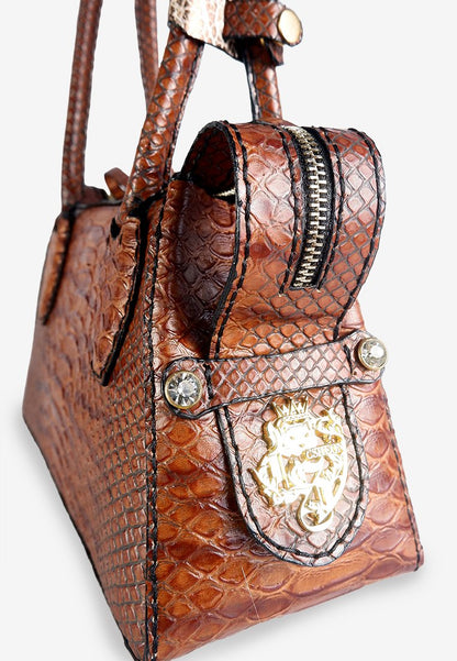 Brown Snakeskin Shoulder Bag with Zipper