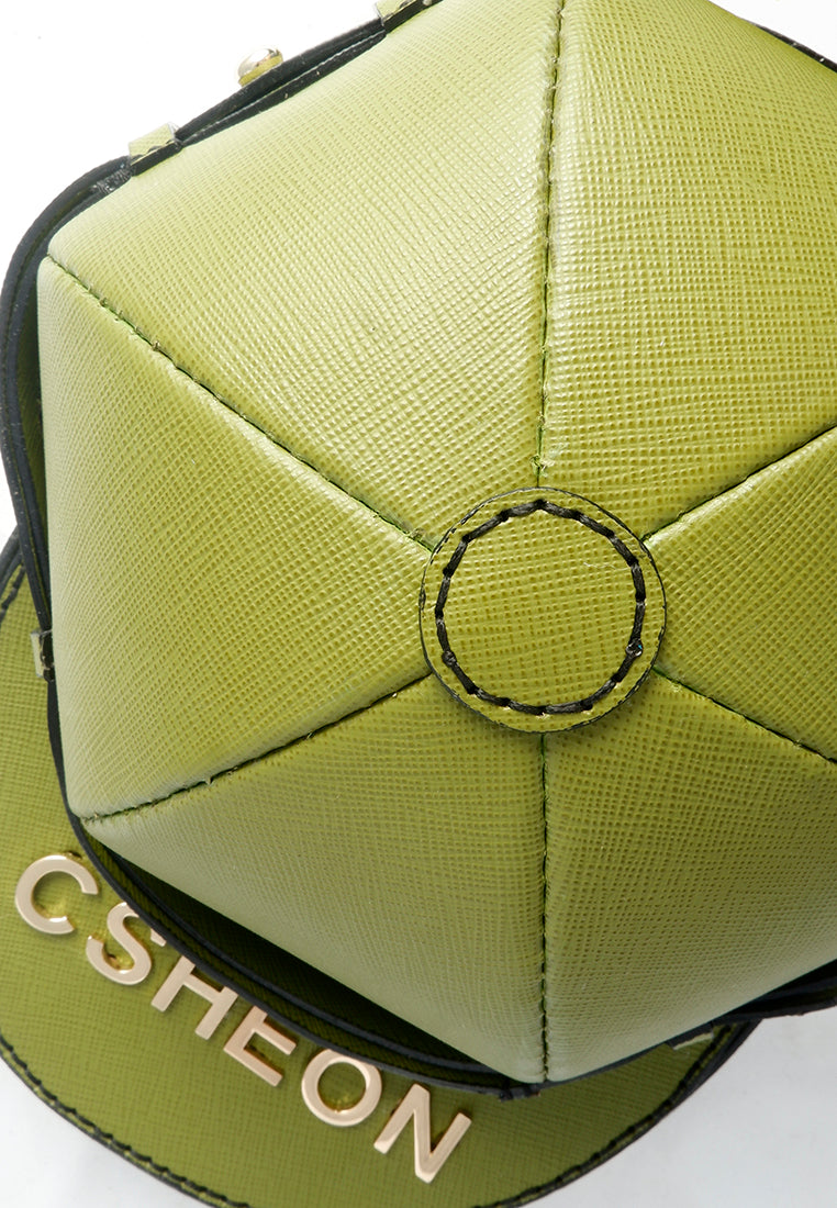 Baseball Cap Style Bag in Green Saffiano Leather