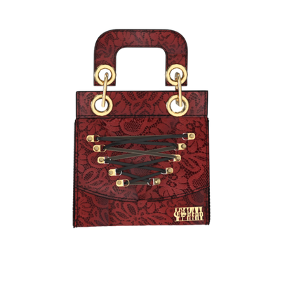 Celia Lace Up Bag in Red Lace Leather