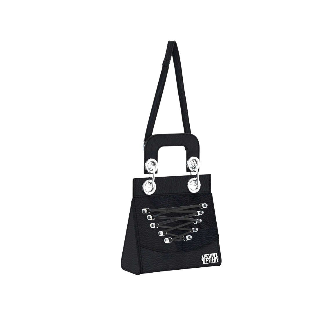 Celia Lace Up Bag in Black Leather