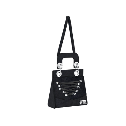 Celia Lace Up Bag in Black Leather