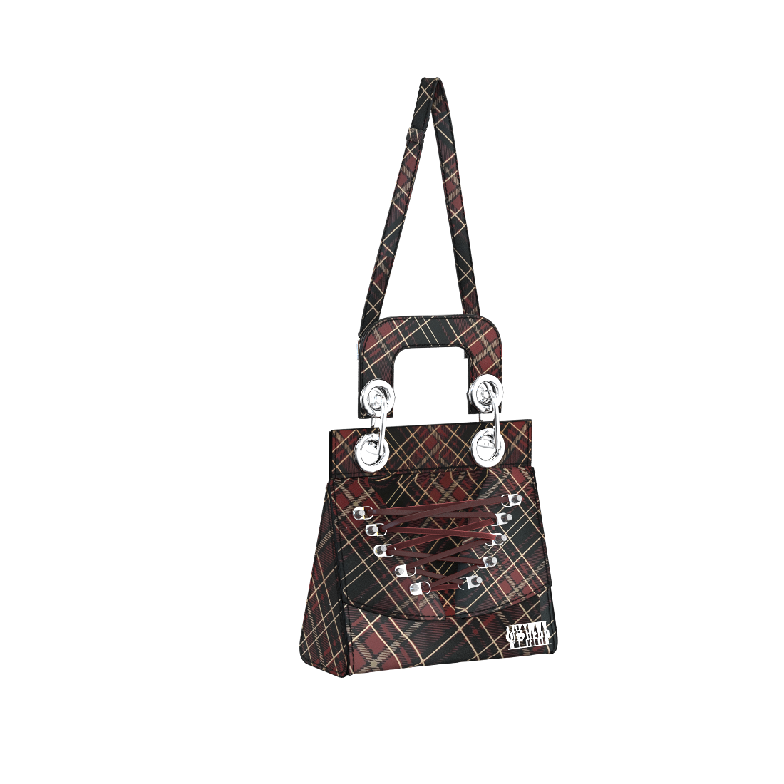 Celia Lace Up Bag in Plaid Leather