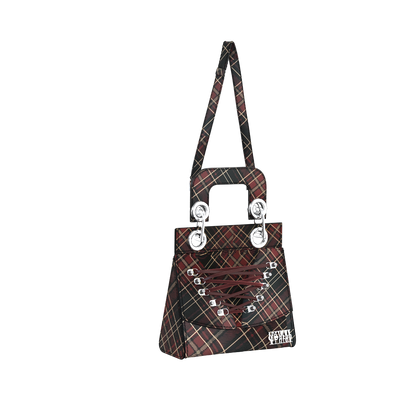 Celia Lace Up Bag in Plaid Leather