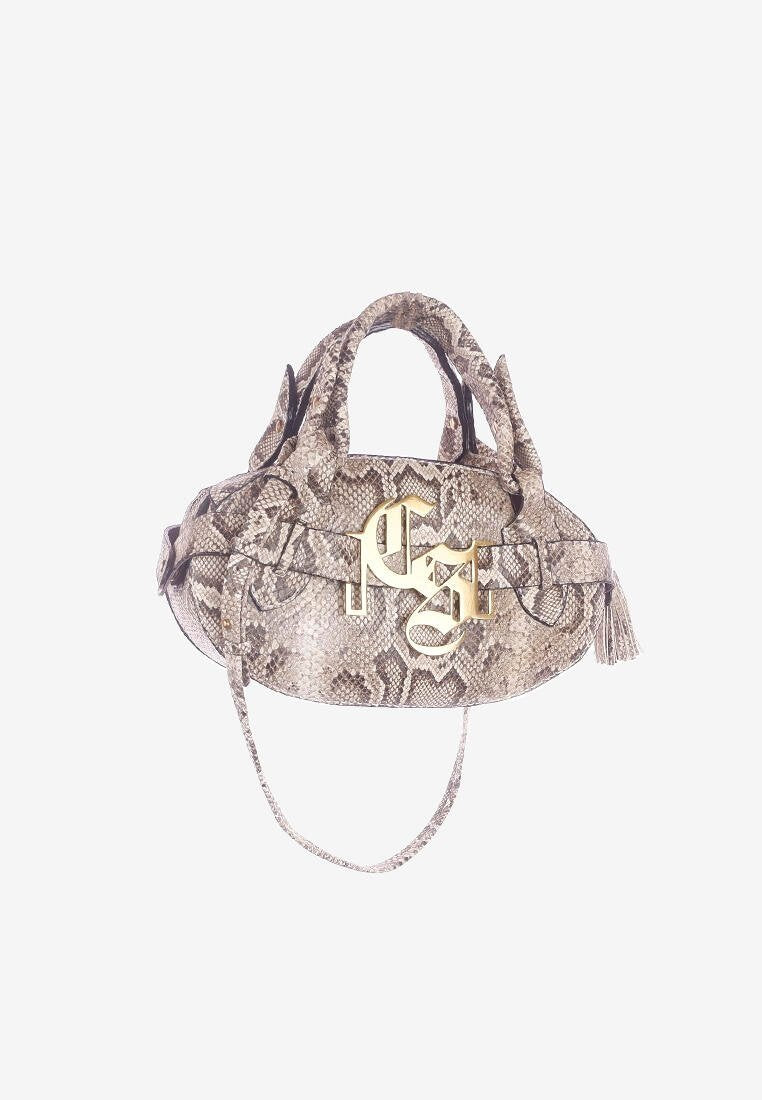 Oval Bag in Snakeskin Gold Logo