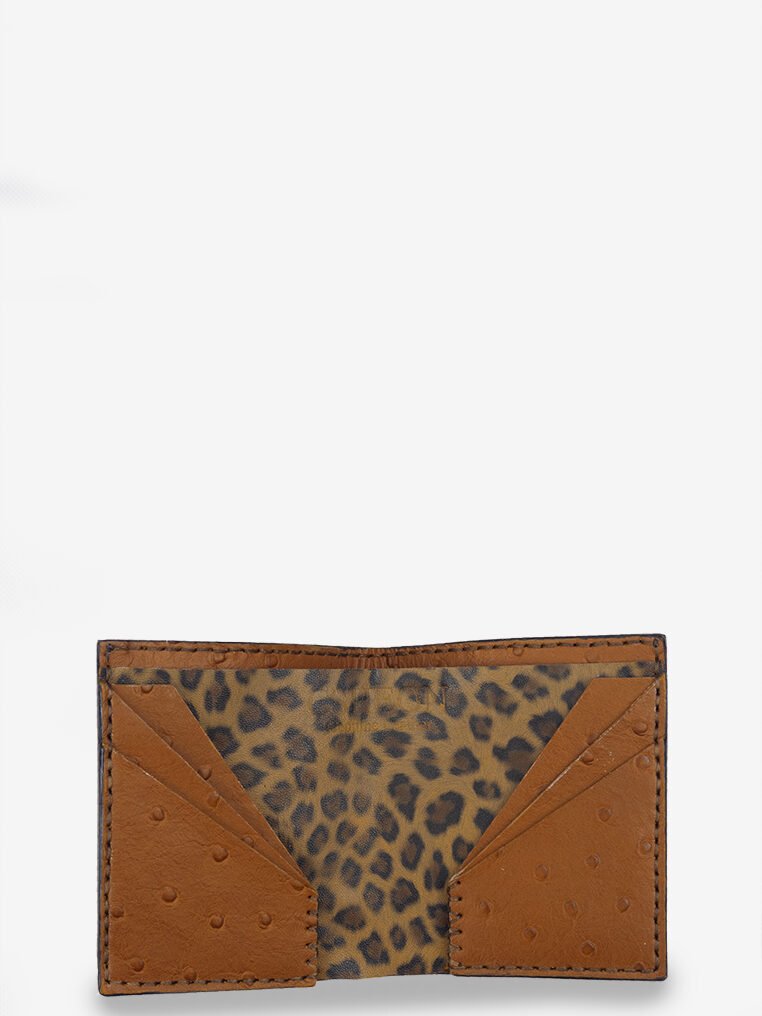 Orange Brown Ostrich Skin Leather ‘Stairs Interior’ Short Wallet