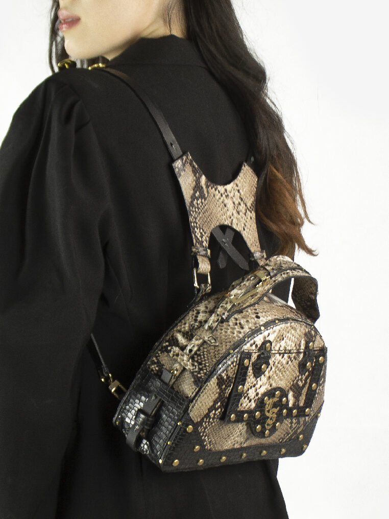 Half-moon Snakeskin Leather Multi-Style Backpack-Handbag