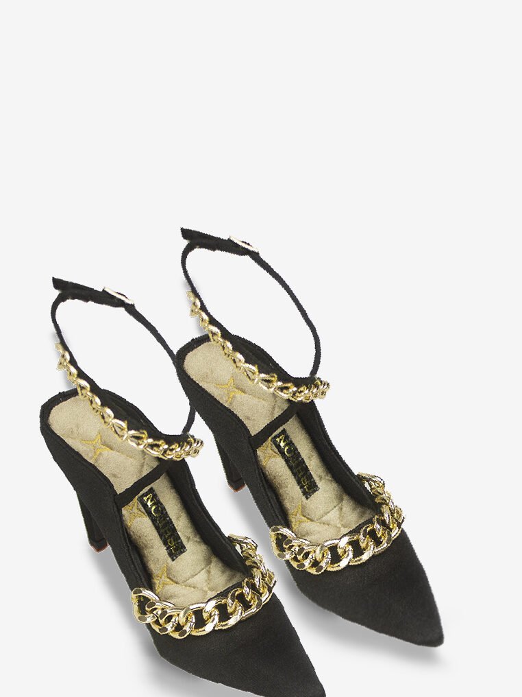 Double Gold Chained Open Back Pumps