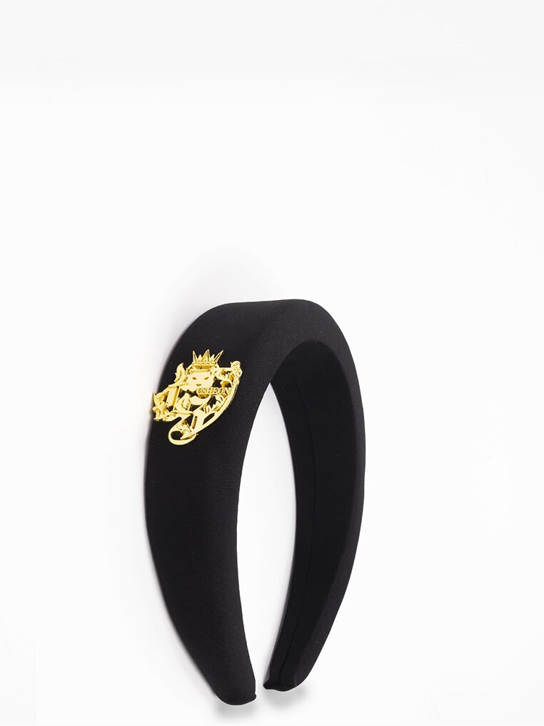Nylon Headband with Gold Logo in Black