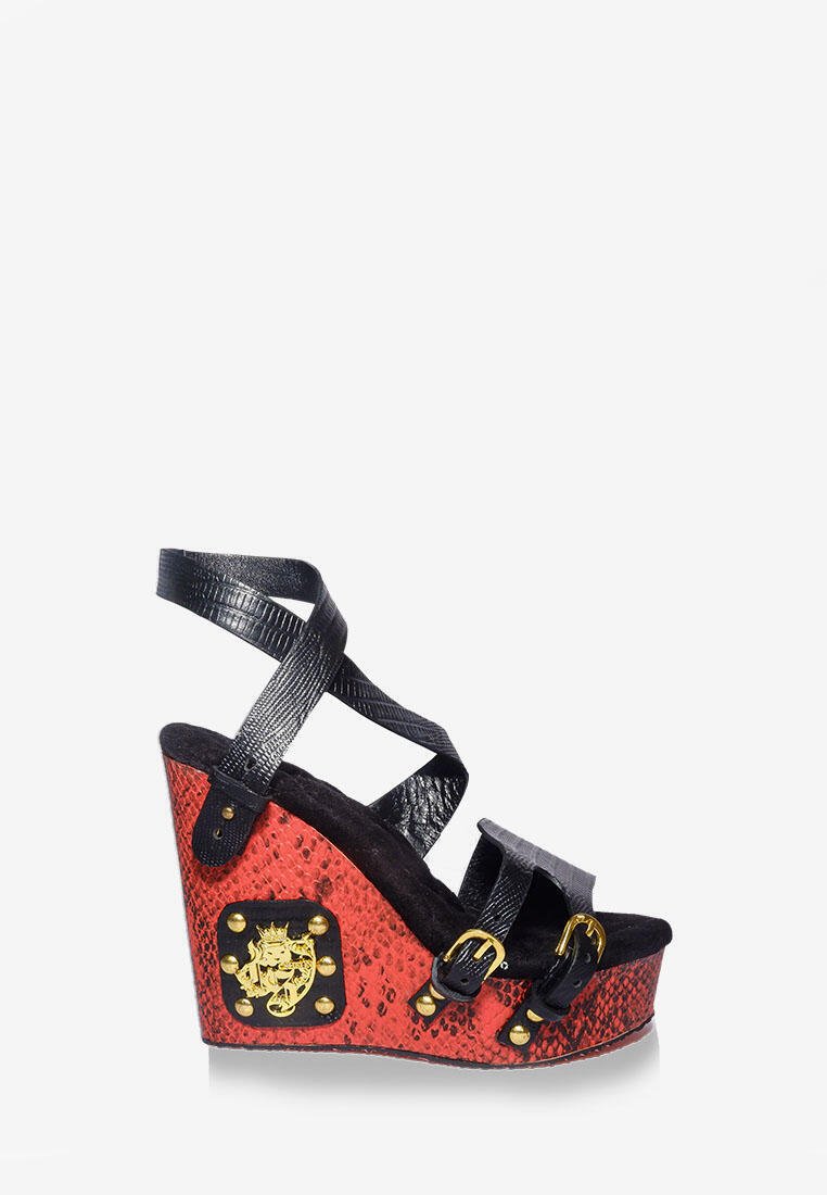 Kacy Wedges with Black & Red Snakeskin Exo Leather | CSHEON Official ...