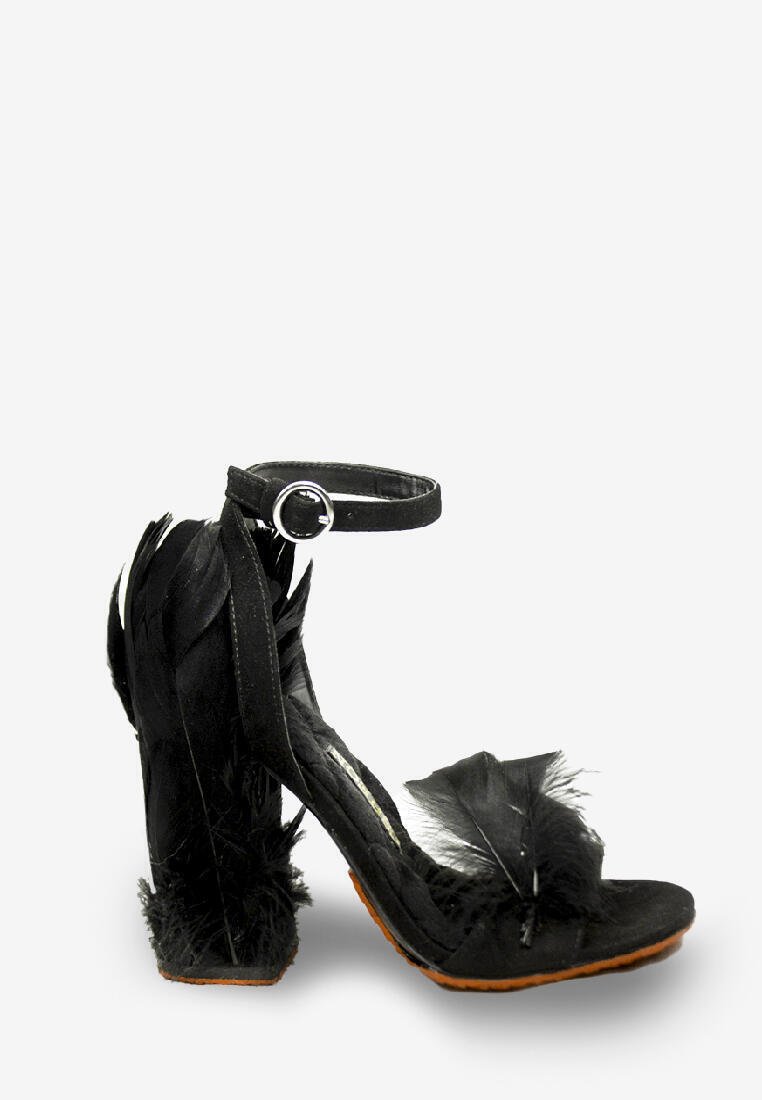 Leah Black Feather Heels