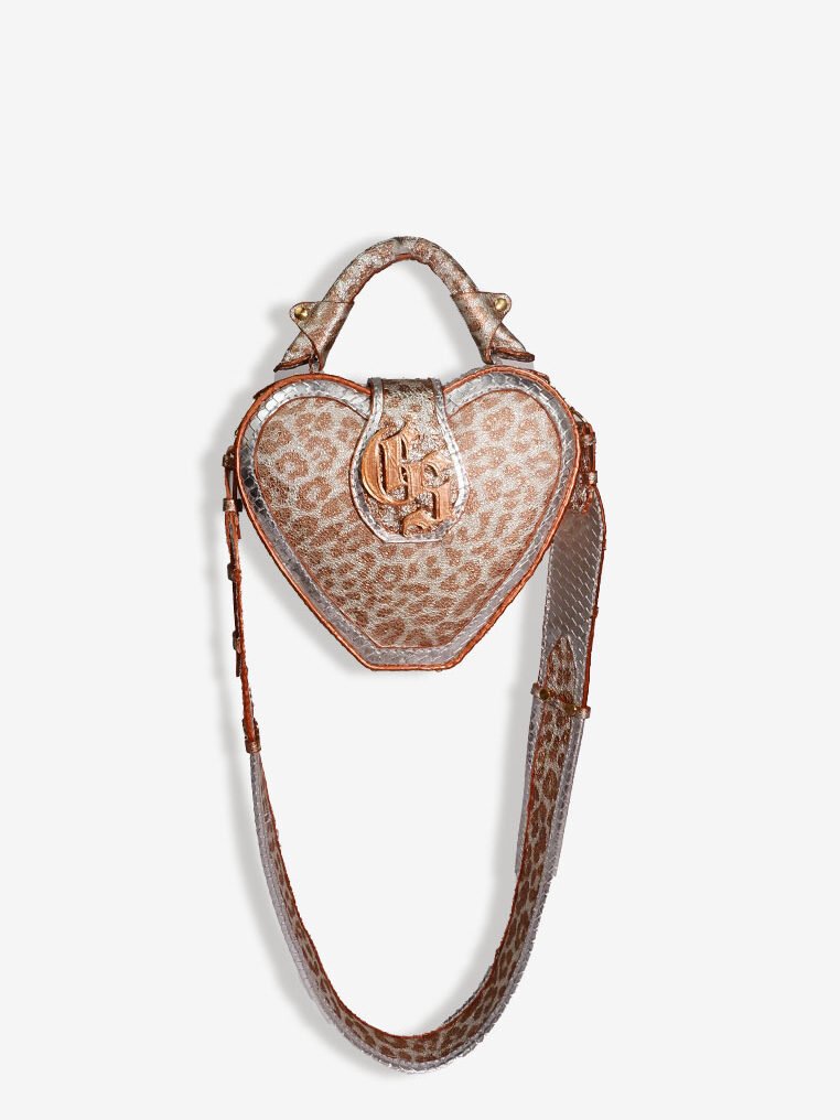 Heart Bag in Silver Brown Leopard Print