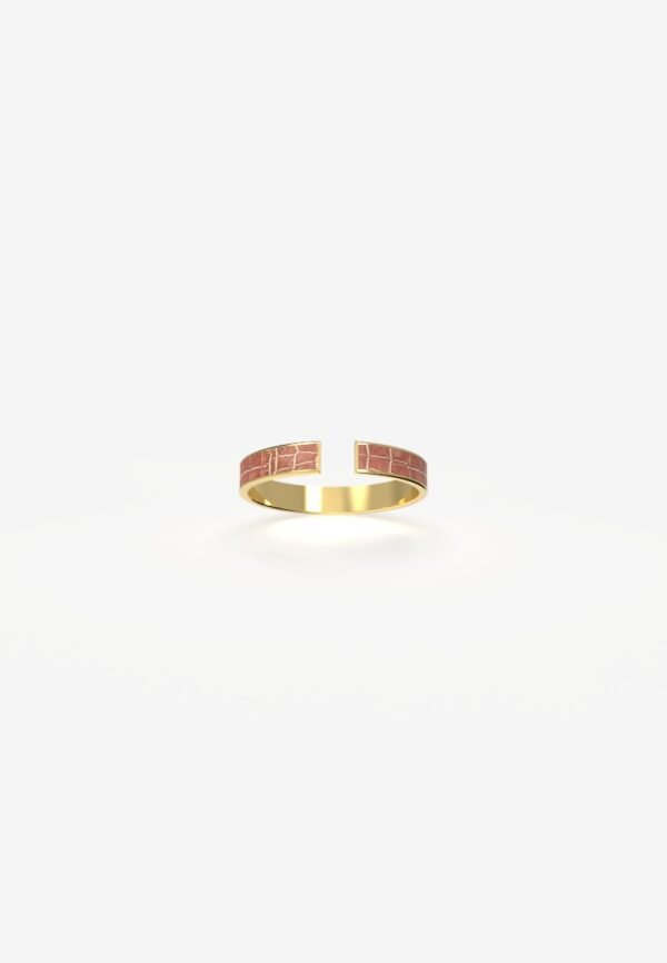 Gold Plated Open Ring in Brown Croc Skin