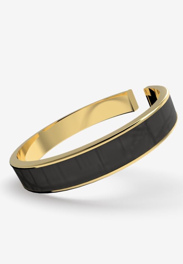 Gold Plated Open Ring in Black Croc Skin