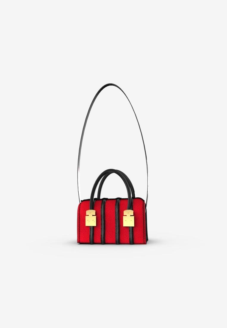 Red Black Boston Bag with Strap