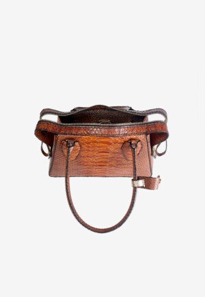 Brown Snakeskin Shoulder Bag with Zipper