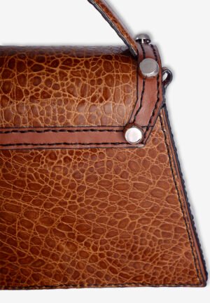 Zenia Bag in Brown Crocskin & Silver Hardware