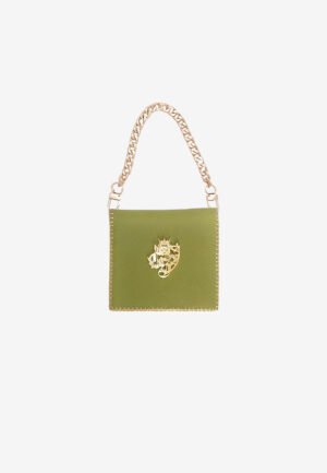Wallet on Chain Short Green Saffiano Leather
