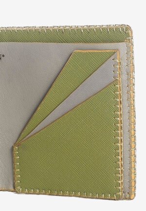 Wallet on Chain Short Green Saffiano Leather