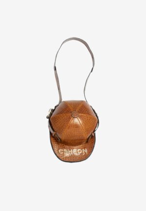 Baseball Cap Style Bag in Brown Crocskin Leather