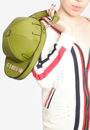 Baseball Cap Style Bag in Green Saffiano Leather