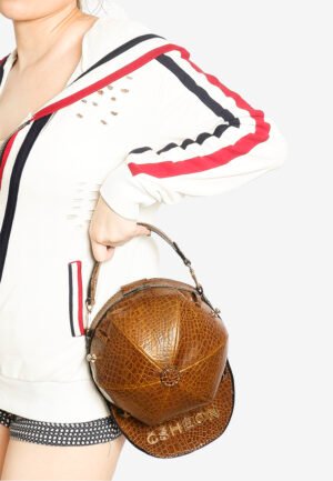 Baseball Cap Style Bag in Brown Crocskin Leather