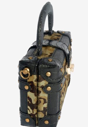 Trunk Handle Bag in Camouflage Leather with Shoulder Strap