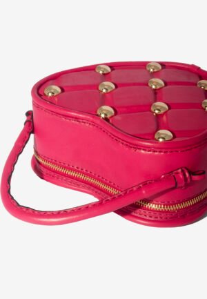 Heart Vanity Bag Studded in Pink-Red with Zipper