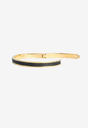 14K Gold Plated Bangle with Black Calfskin Leather