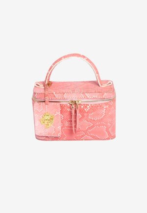 Pastel Matte Pink Snakeskin Zipper Vanity Bag with Mirror