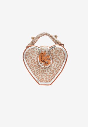 Heart Bag in Silver Brown Leopard Print