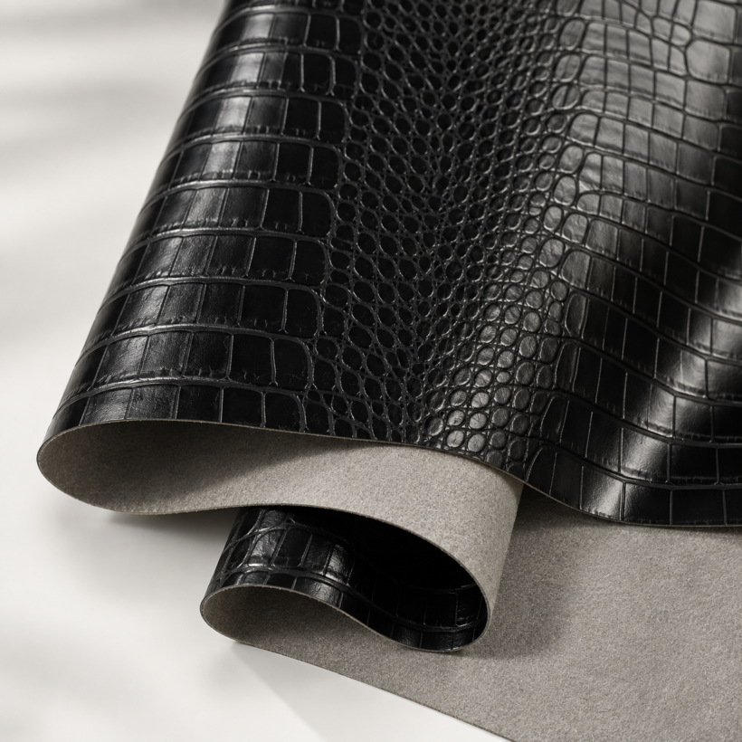 Bio Leather Cactus Plant Based Leather Black croc embossed